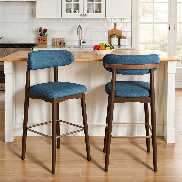 Modern Metal Counter Height Bar Stools | Steady Rubber Wood Legs & Ergonomic Backrest, Non-Swivel Kitchen Island Chairs for Dining Room, Home Bar, Outdoor