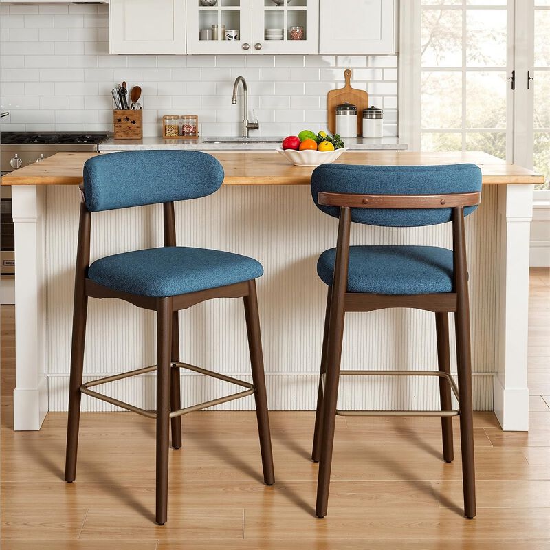 Modern Metal Counter Height Bar Stools | Steady Rubber Wood Legs & Ergonomic Backrest, Non-Swivel Kitchen Island Chairs for Dining Room, Home Bar, Outdoor image number 1