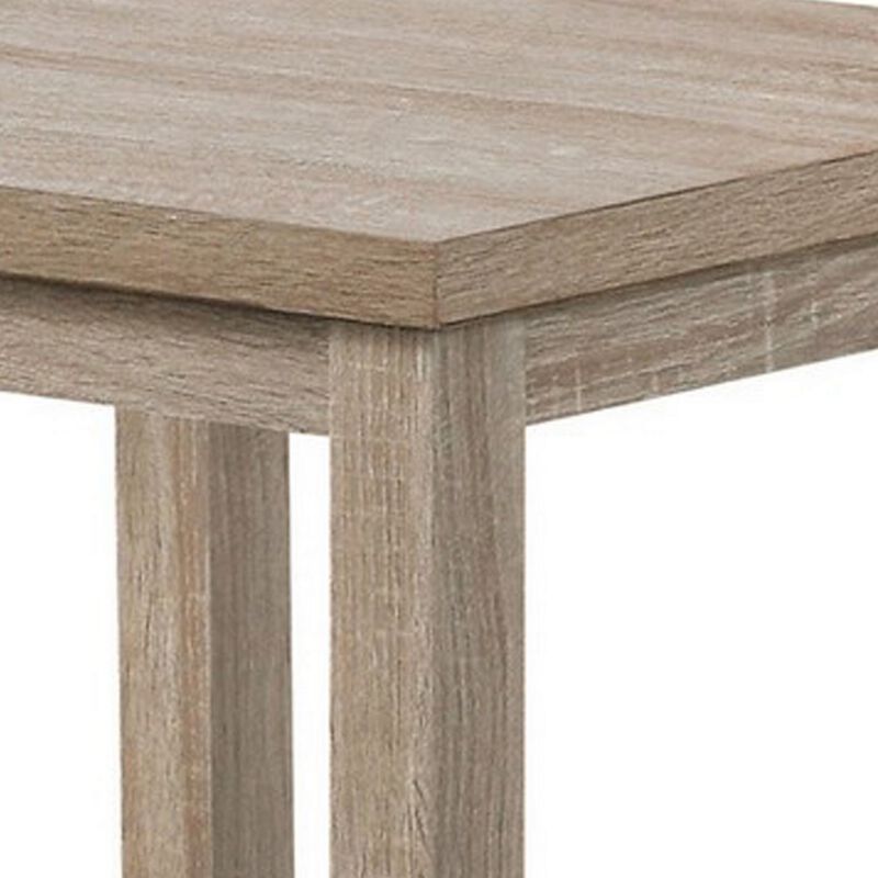 3 Piece Rectangular Coffee and Square End Table Set, Slatted, Gray Beige-Benzara image number 4