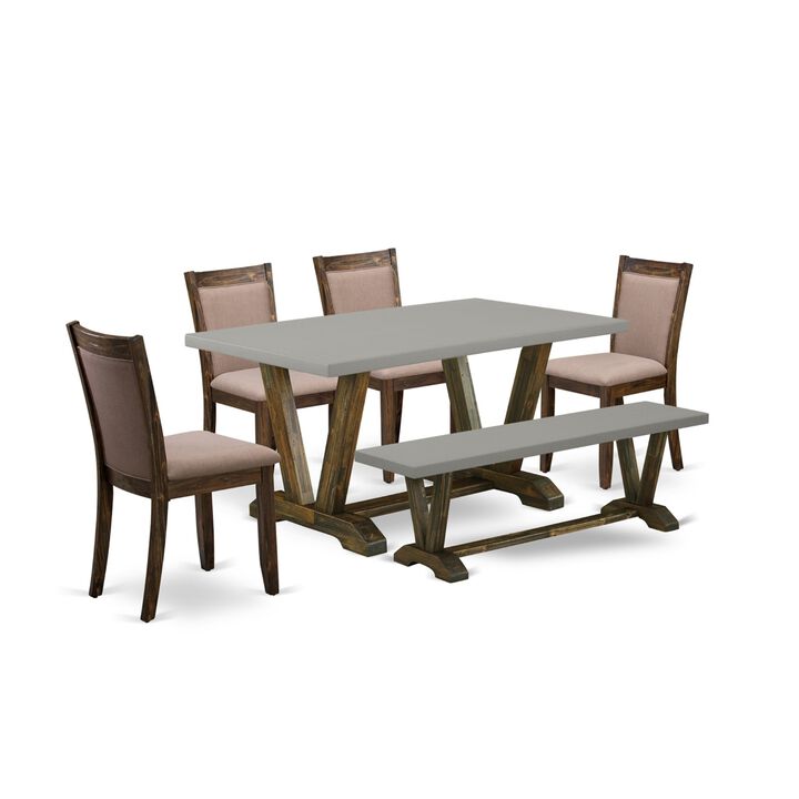 East West Furniture V796MZ748-6 6Pc Dining Set - Rectangular Table , 4 Parson Chairs and a Bench - Multi-Color Color
