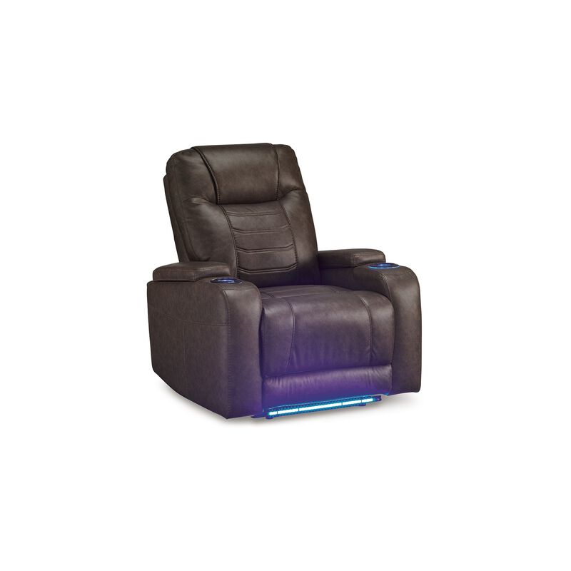 Scon Power Recliner Chair, 37 Inch, LED Light, Brown Faux Leather - Benzara image number 0