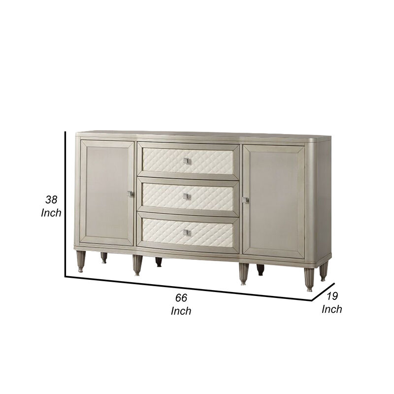 Kyna 66 Inch Sideboard Console, 3 Drawers, 2 Cabinets, Stone Top, Champagne
