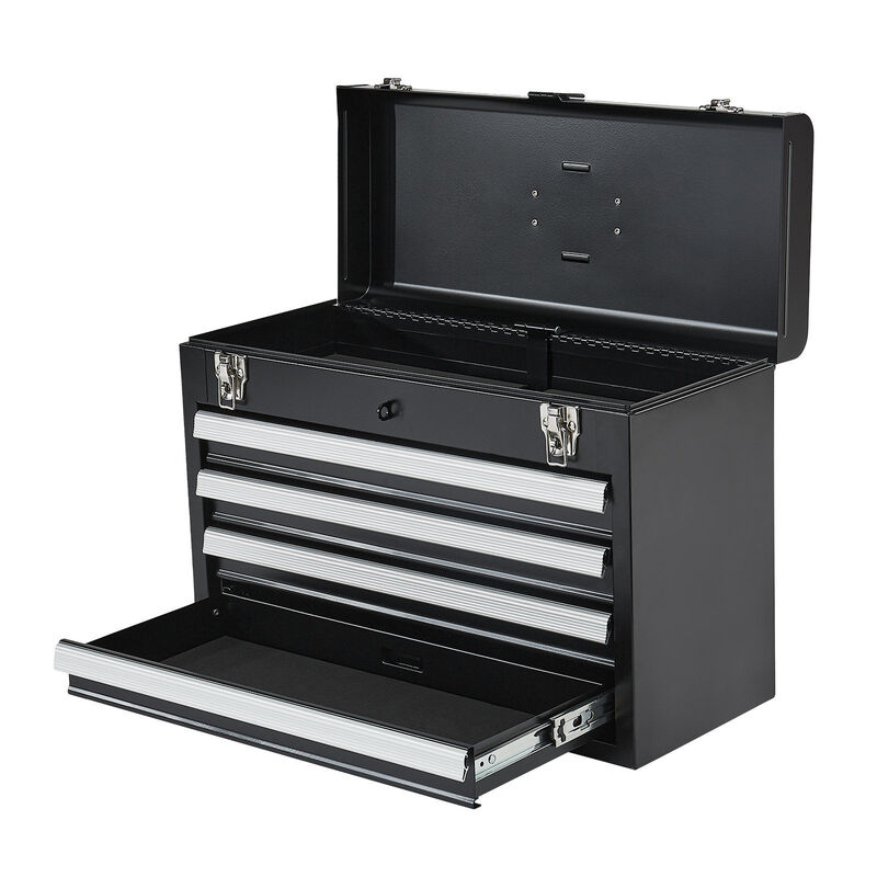 Portable Metal Tool Box with 4 Drawers, Locking Chest with EVA Liner and Ball Slides-Black image number 9