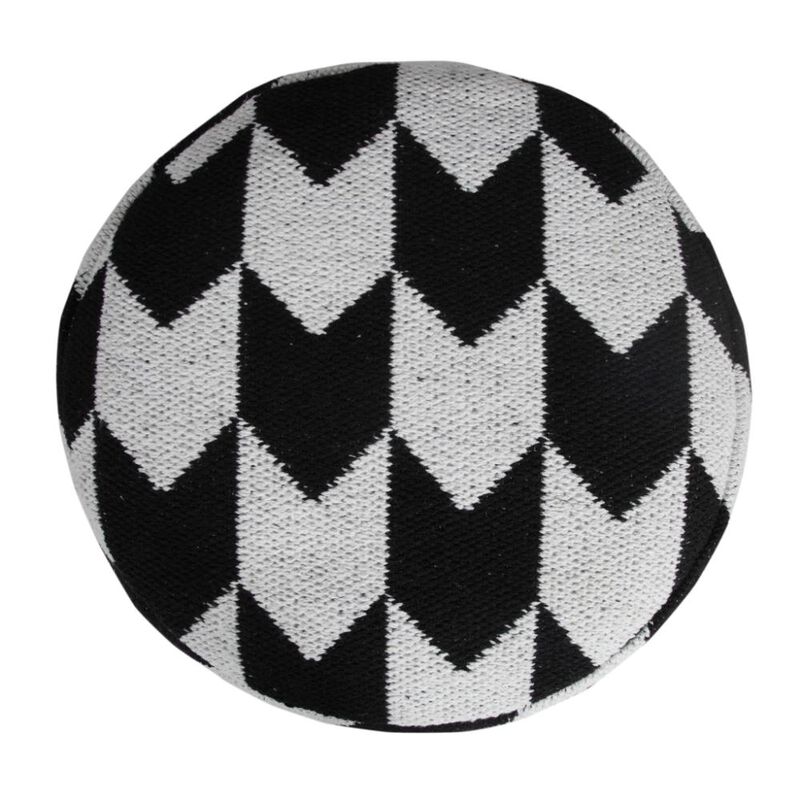 Hivvago 18 Inch Black Cylinder Chevron Pouf Ottoman