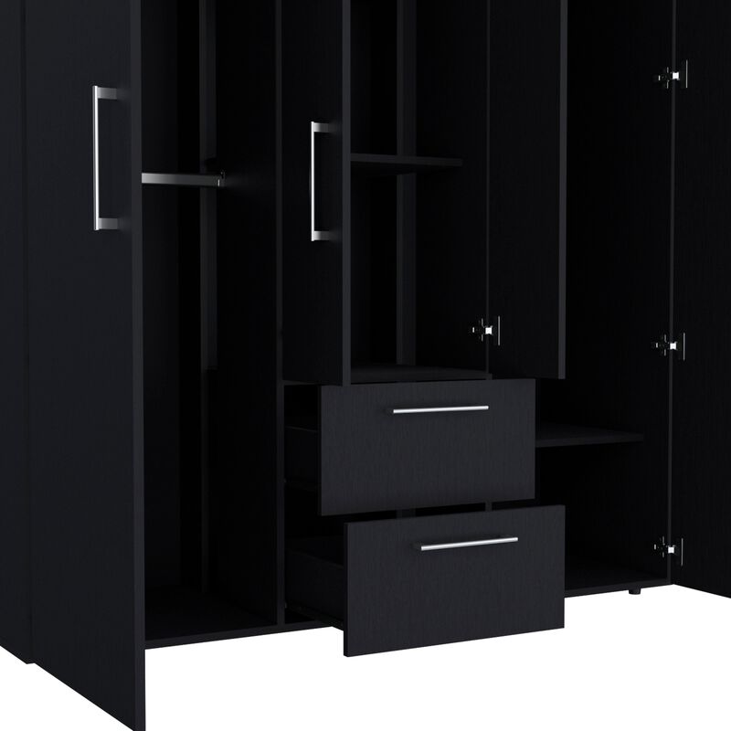 DEPOT E-SHOP Valier Wardrobe, Deluxe Armoire with Multiple Storage Options and Metal Accents, Black -Bedroom