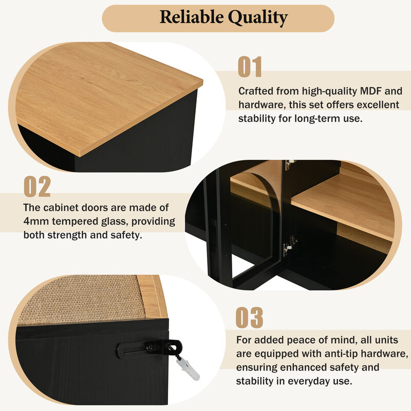 Merax Modular TV Stand with 2 Glass-Door Cabinets & 2 Open Shelves &ndash; Adjustable Storage image number 3
