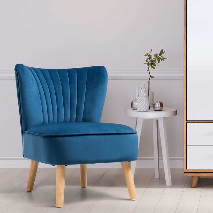 Modern Armless Velvet Accent Chair with Wood Legs