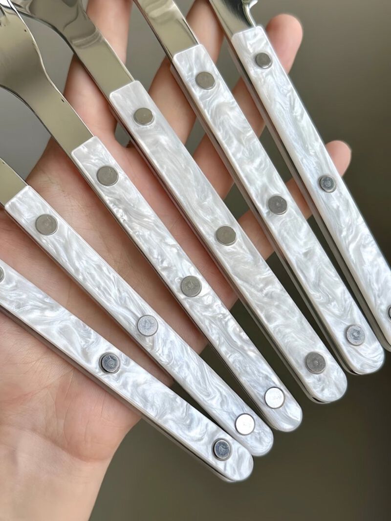 Nebula Flatware Set of 10 Pcs, Modern Marble Pattern Rivet Stainless Steel Cutlery Silverware Set