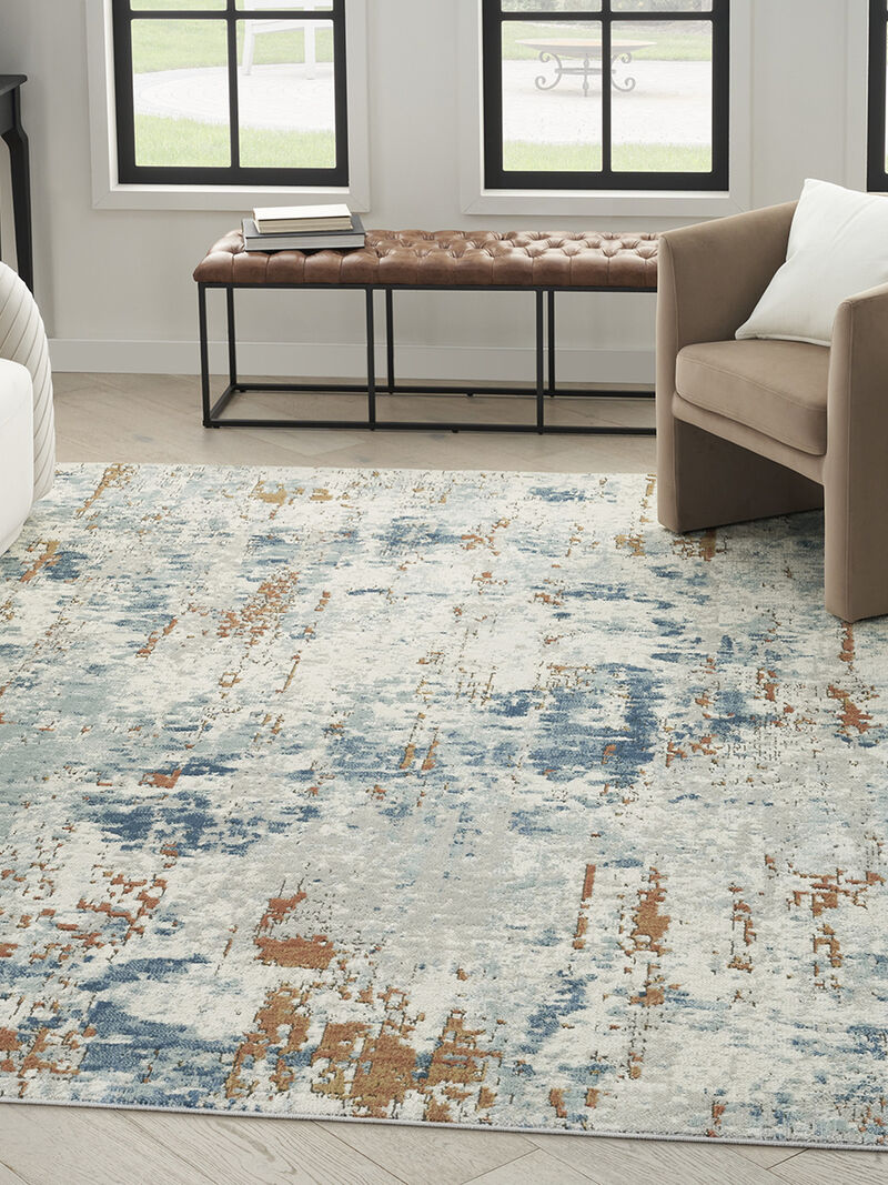 Quarry QUA01 Biege/Blue/Rust 5'3" x 7'3" Rug image number 9