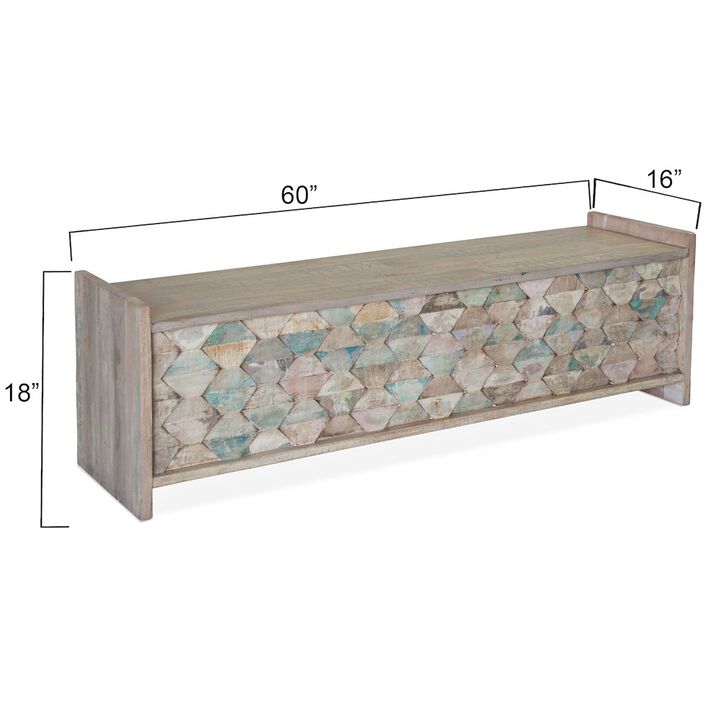World Interiors Cordoba Storage Bench in Wood with Vintage Teal Finish