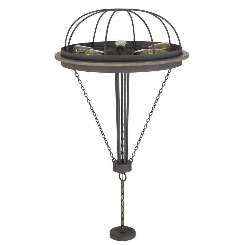 Nexy 24 Inch Chandelier, 5 Light Bulb Sockets, Gray Metal Cage Design - Benzara