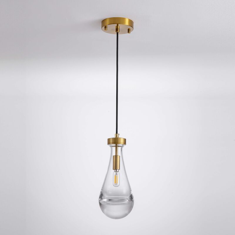 Adoncia 1 Light 5" Brushed Shiny Brass Clear Raindrop Glass Shade Pendant Chandelier image number 8
