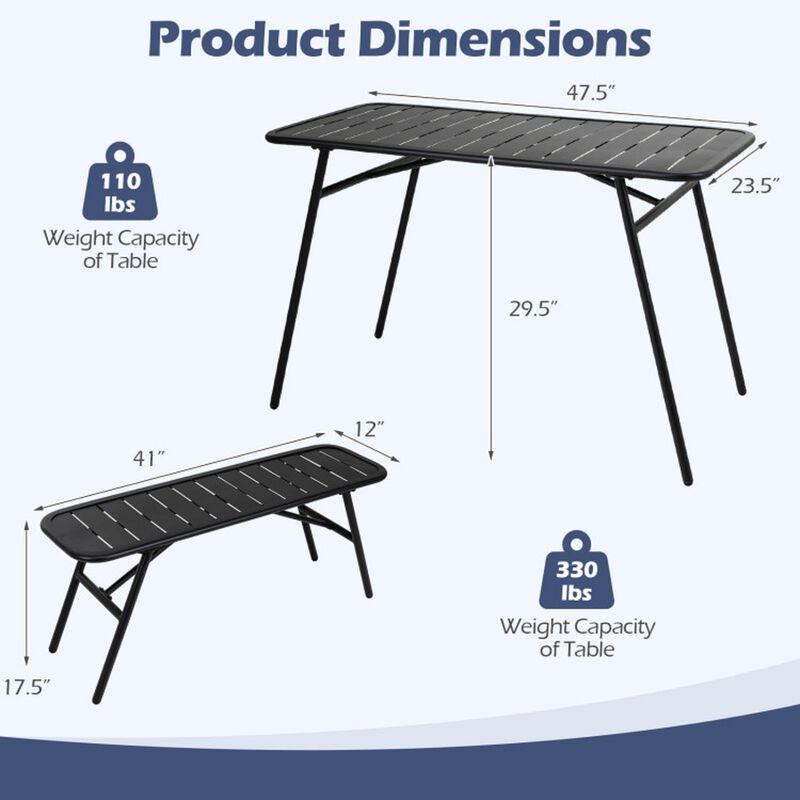 Outdoor Patio Dining Set 3 Piece with Table and 2 Benches for Garden, Deck, Backyard Use-Black image number 2