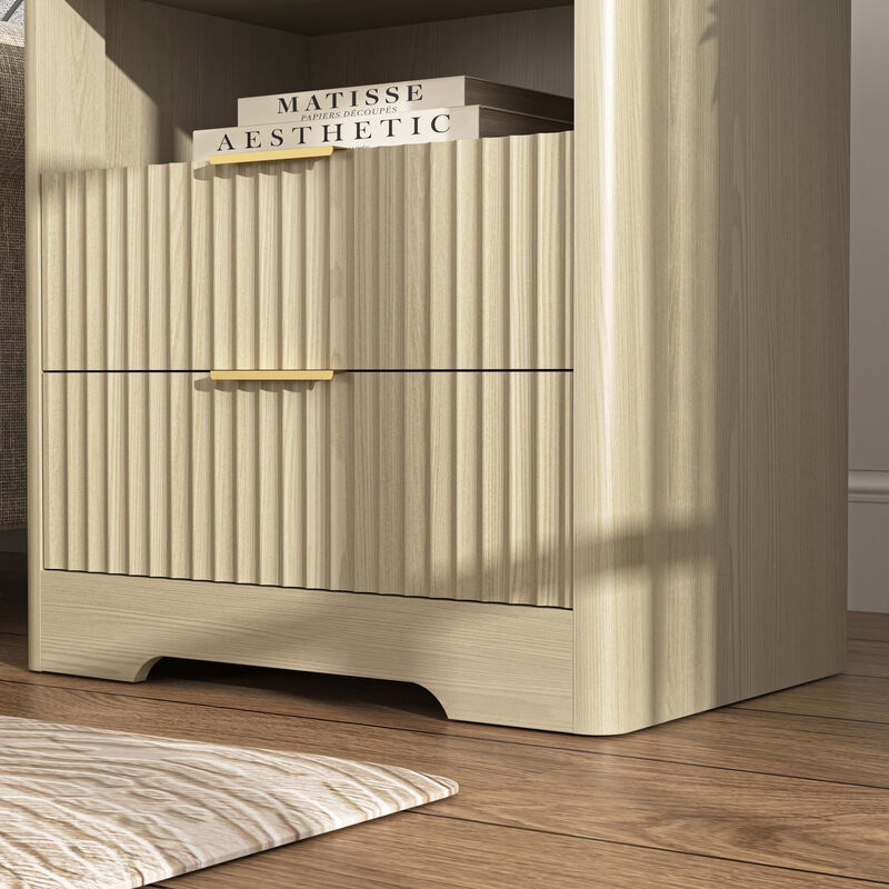 Smart Nightstand with Charging Station Voice Night Light Storage Cabinet image number 7