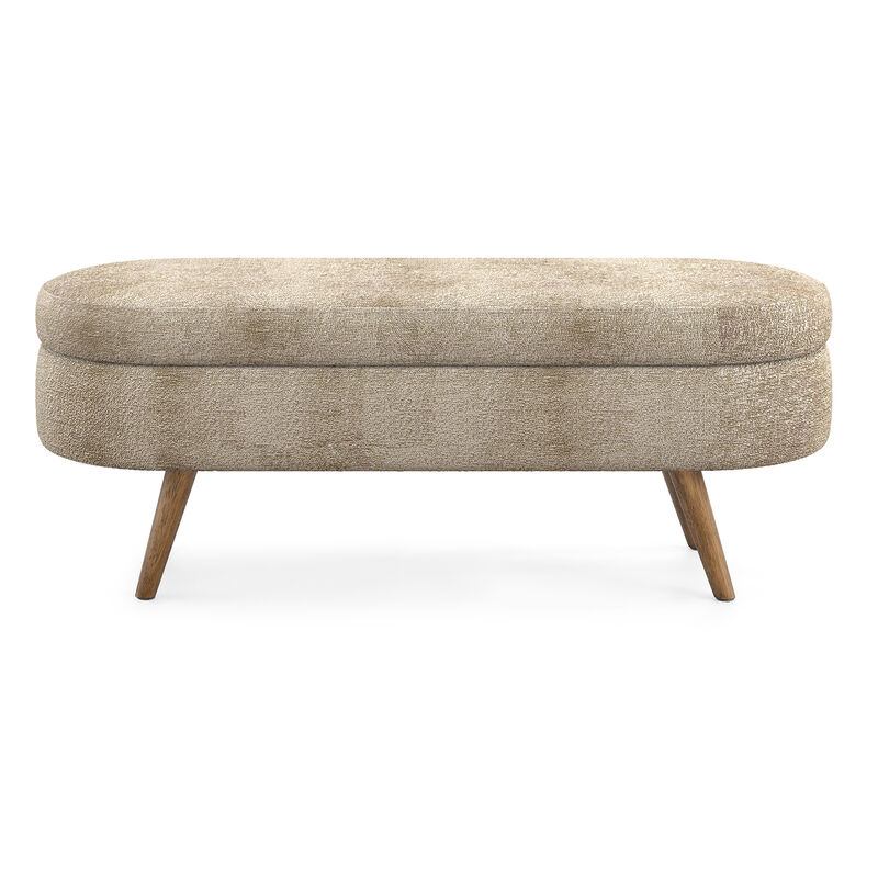 Whisen Oval Storage Ottoman, Storage Bench with Rubber Wood Legs image number 0