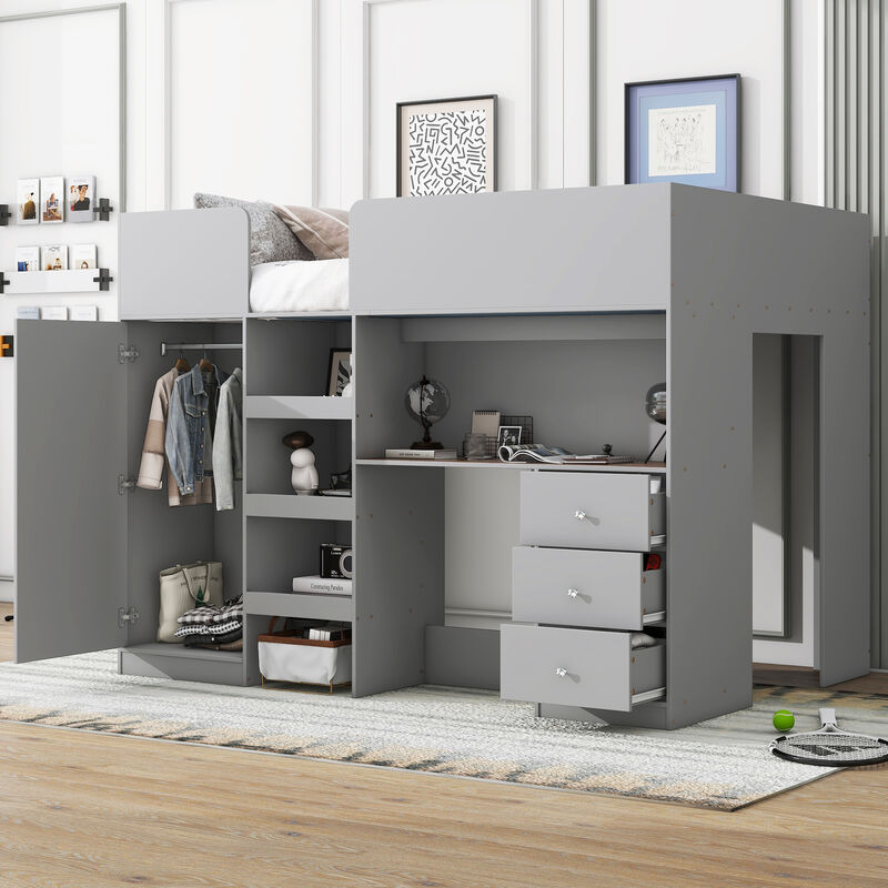 Merax Loft Bed with Wardrobe and Desk