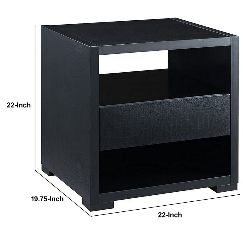 End Table with 2 Drawers and Open Compartments, Black-Benzara