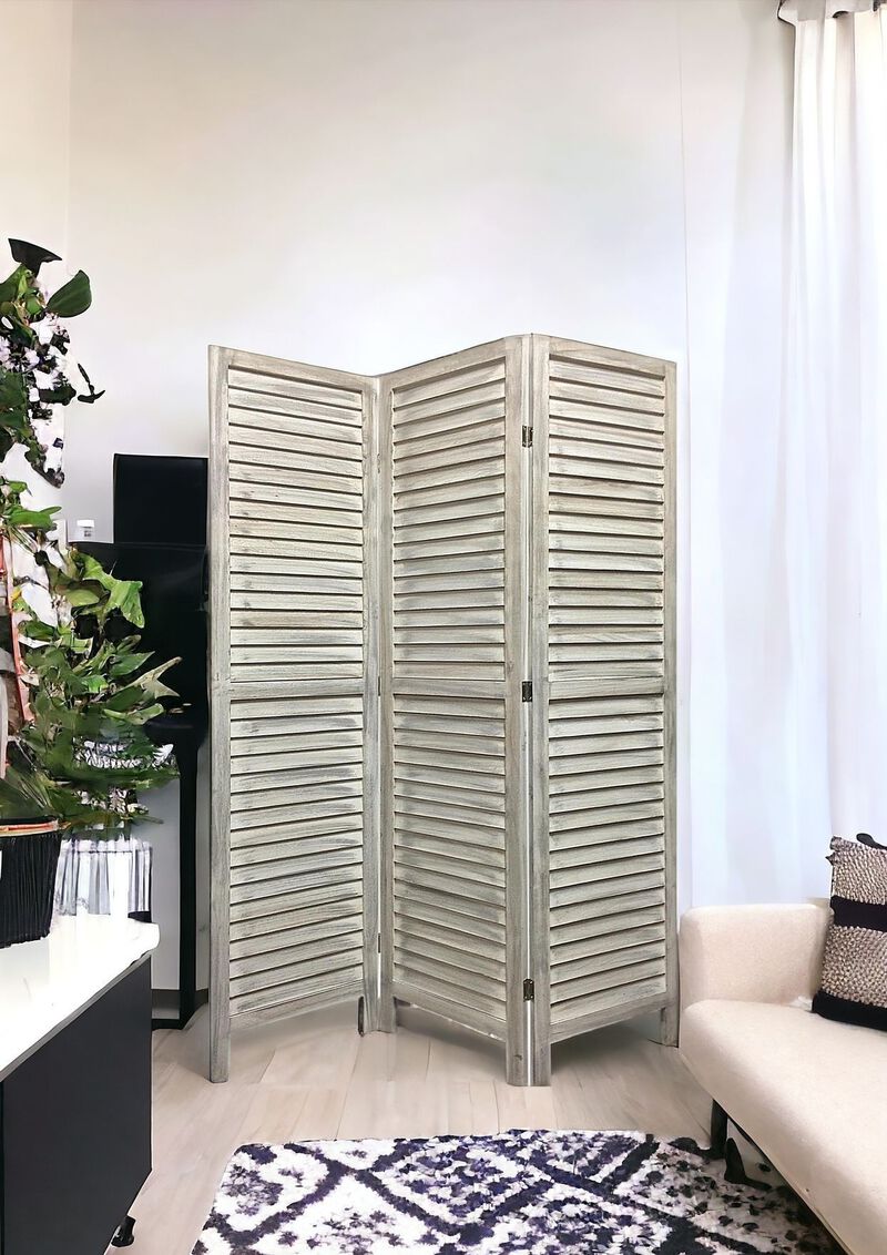 Decorative Washed Wood Shutter 3-Panel Divider &ndash; Folding Room Partition