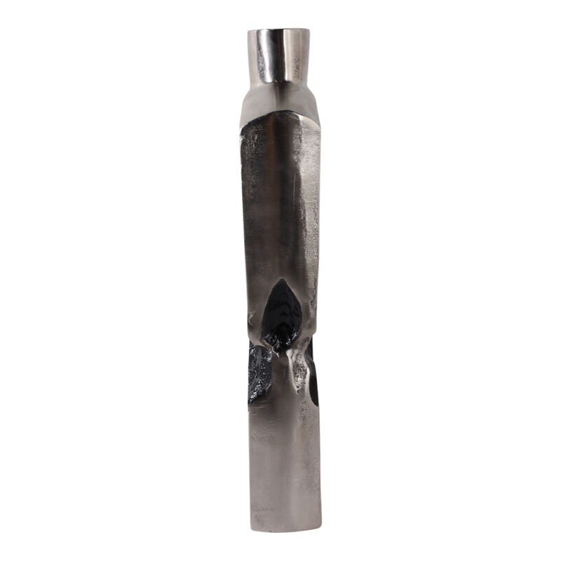 20x7" Carved Middle Metal Vase, Silver/ Black image number 2