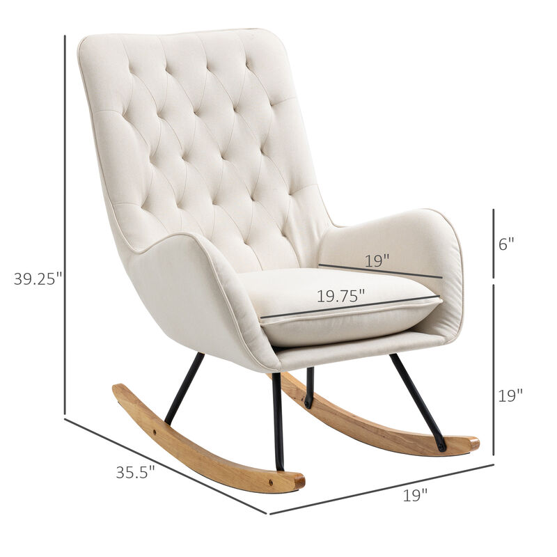 Hivvago Mid-Century Fabric Rocking Chair with Tufted Back image number 2