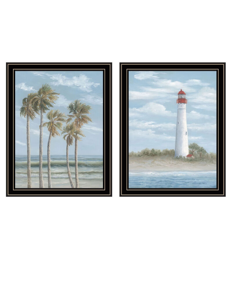 HomeRoots Set Of Two Cape May Lighthouse And Palm Trees Black Framed Wall Art image number 2