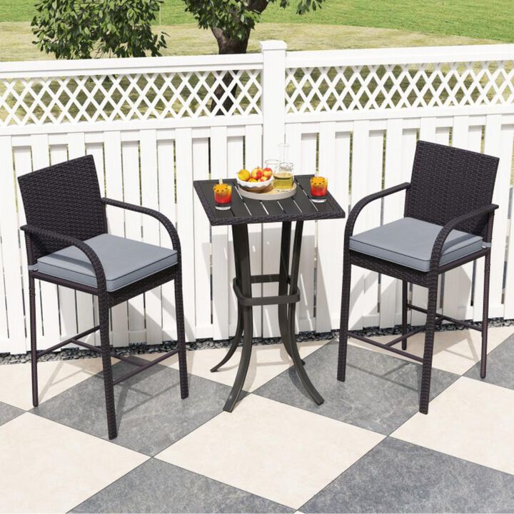 Hivvago 3-Piece Patio Wicker Rattan Bar Height Chairs and Square Table Set