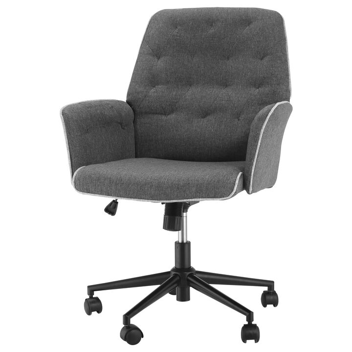 Linen Computer Desk Chair Tufted Height Adjustable Home Office Chair with Swivel Wheels and Padded Armrests Dark Gray