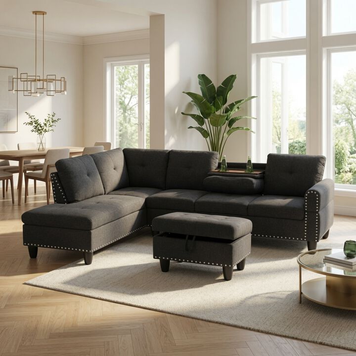 Vupcer L‑Shaped Linen Blend Sectional Sofa