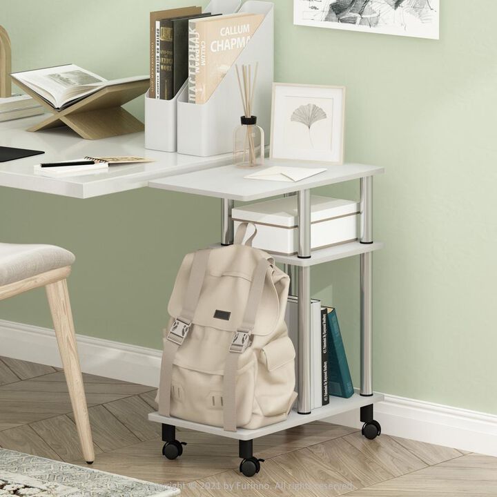 Furinno Turn-N-Tube U Shape Sofa Side Table with Casters, White Oak, Stainless Steel Tubes