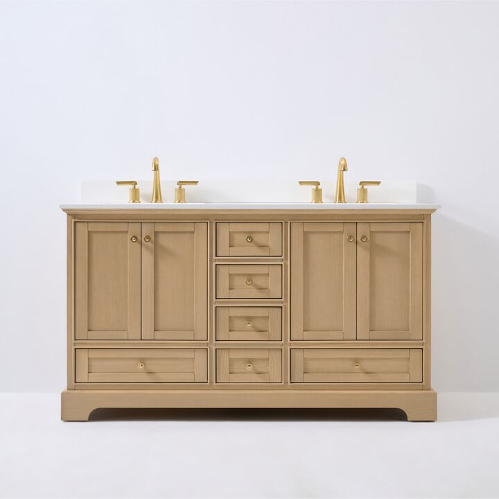 Audrey 60 in. Bath Vanity Set in Oak finish with white quartz Vanity Top and White Undermount Basin