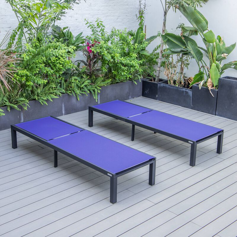 LeisureMod Marlin Patio Chaise Lounge Chair With Black Aluminum Frame, Set of 2