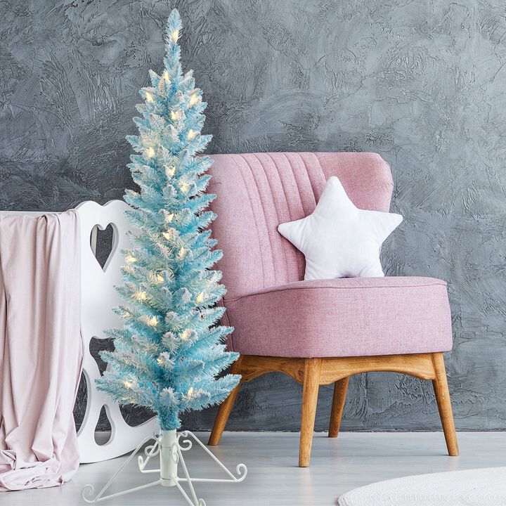 4 Foot Prelit Blue Cotton Candy Flocked Fir Christmas Tree