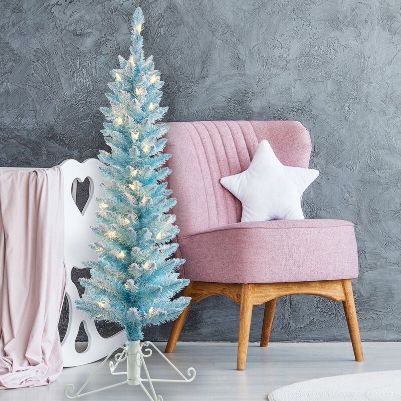 4 Foot Prelit Blue Cotton Candy Flocked Fir Christmas Tree image number 1