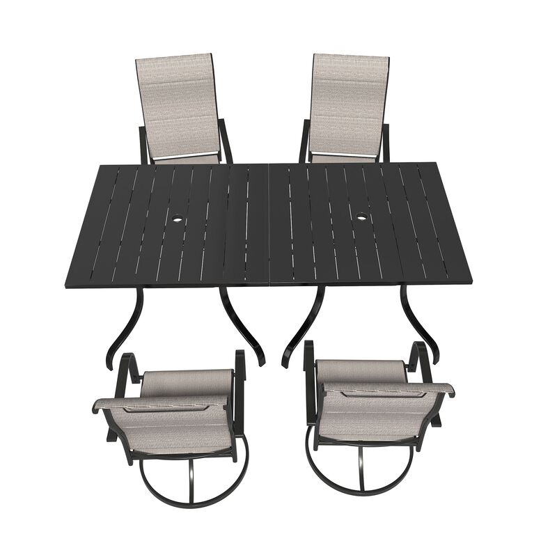MONDAWE 6-Piece Dining Set With 2 Pcs Square Steel Tables And 4 Pcs Steel Textiliene Dining Swivel Chairs