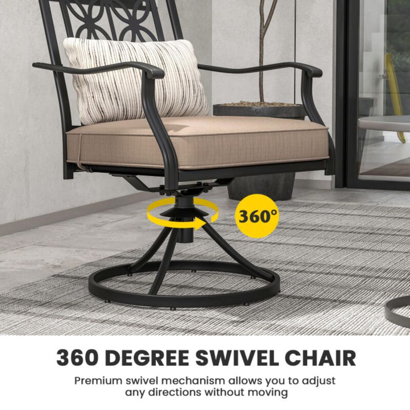 Hivvago 2 Pieces Patio Swivel Chairs with Blossom Pattern Backrest and Cushions-Black