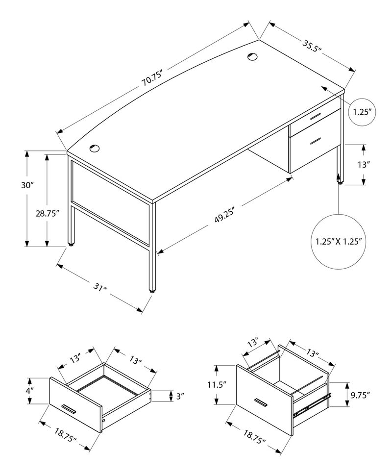 Monarch Specialties 7725, Home Office, Work, Laptop, File Storage Drawer Computer Desk 72" L White Silver Commercial Grade, 70.75" L x 35.5" W x 30" H image number 4