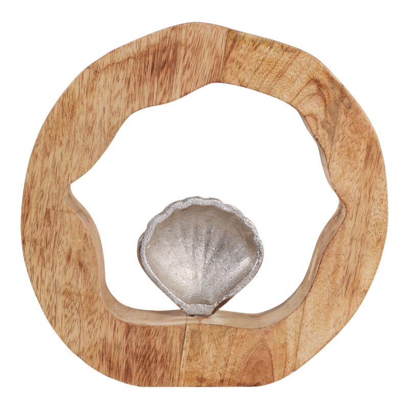 10x10" Seashell In Wood Round, Silver/natural image number 3