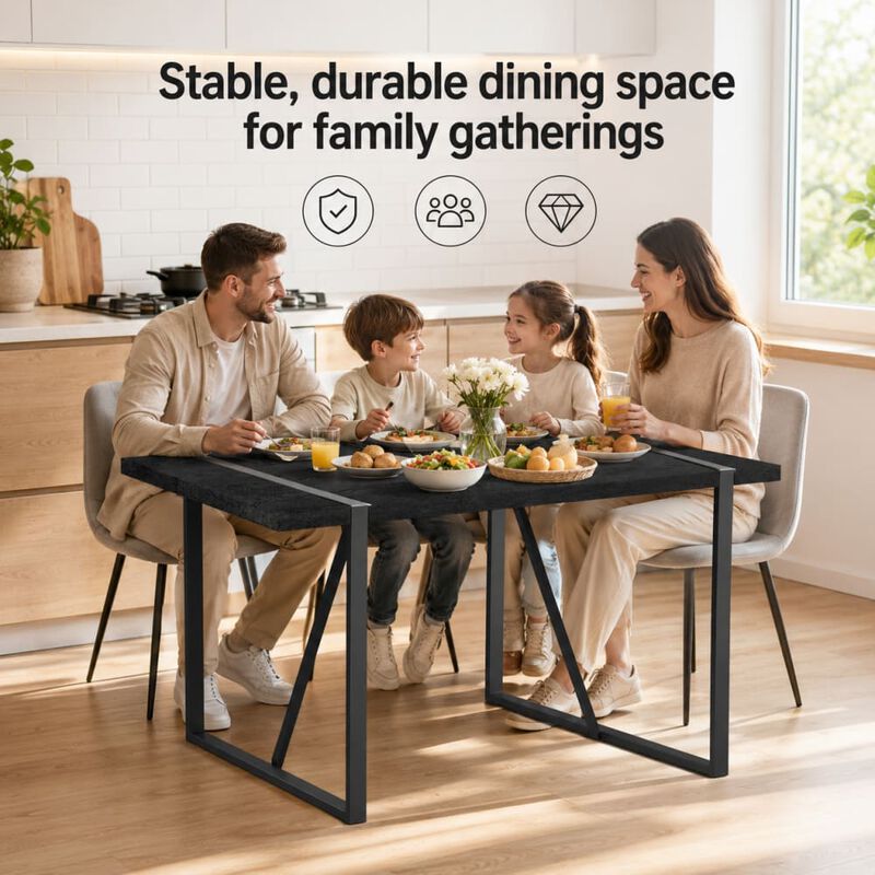 GOODSILO Rustic Industrial Rectangular Dining Table for 4 to 6 People, Thick Sturdy Tabletop with Durable Support Legs, Perfect for Kitchen, Dining Room and Living Room Spaces image number 4