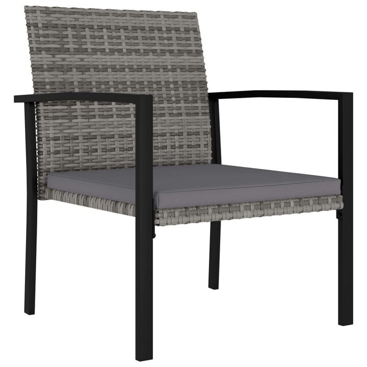 Outdoor Dining Set of 4, Gray Poly Rattan, Black Steel Frame - Benzara
