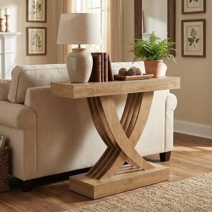 Wooden Farmhouse Sofa Console Table with X-Frame for Entryway-Brown