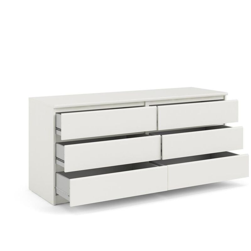 FurniFact Stylish 6 Drawer Double Dresser Featuring Elegant White Wood Grain Finish