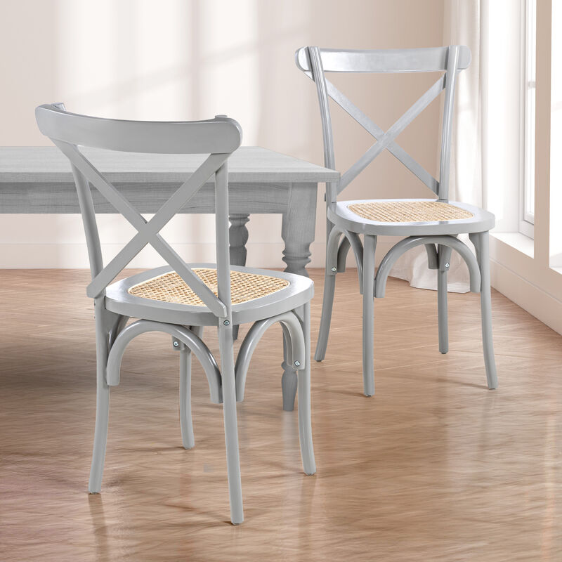 Cassis Classic Traditional X-Back Wood Rattan Dining Chair (Set of 2)