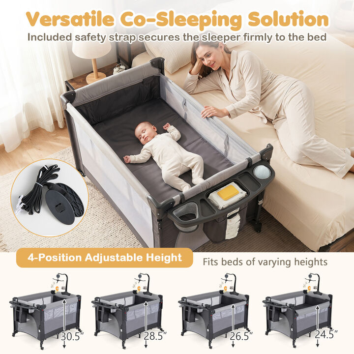 Portable 5-in-1 Baby Playard with Changing Station and Music Box
