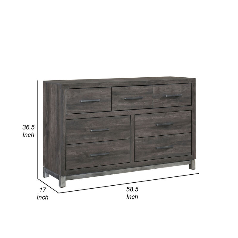 Deena 59 Inch Dresser, Brown Gray Melamine Veneer, 7 Drawers - Benzara