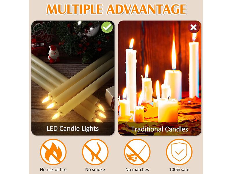 Pieces Flameless Taper Candles 10 Inch image number 3