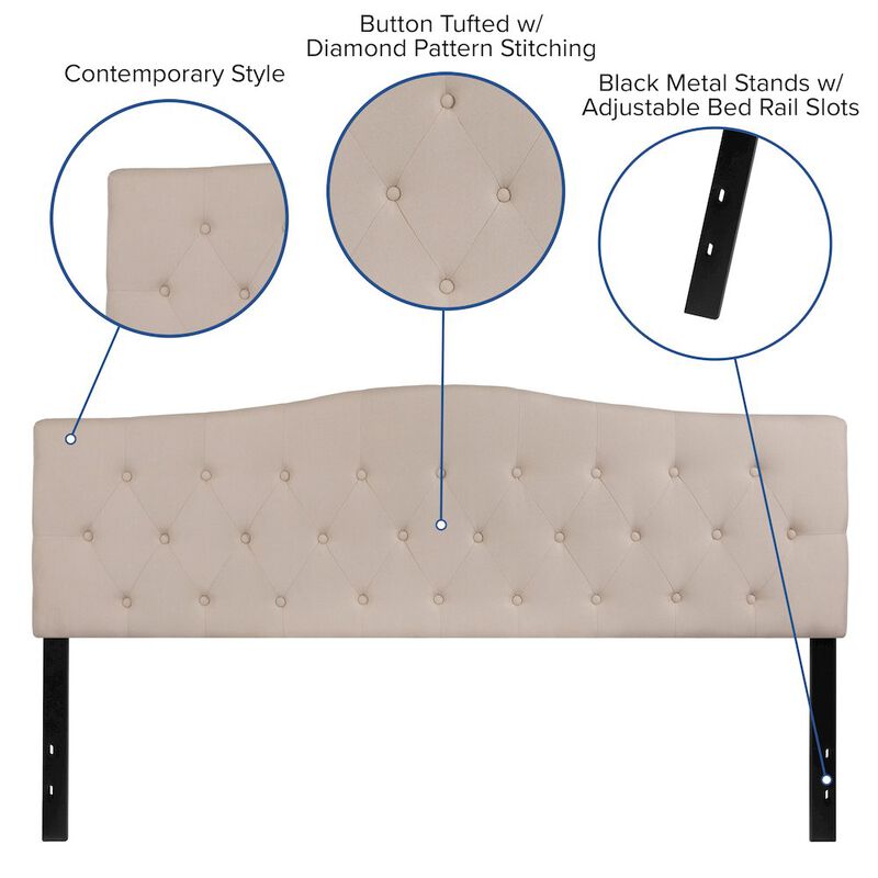 Flash Furniture Tufted Upholstered King Size Headboard in Beige Fabric image number 2