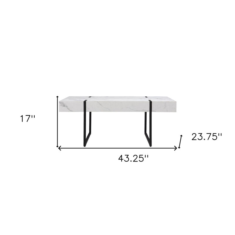 Hivvago 43 Inch  White And Black Faux Marble And Metal With Iron Coffee Table