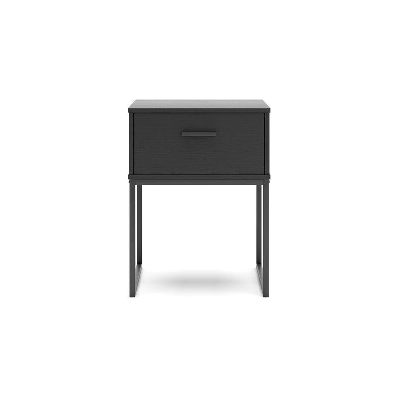 Alli Nightstand, 1 Drawer, Matte Black Wood, Metal Base, 26 Inch - Benzara