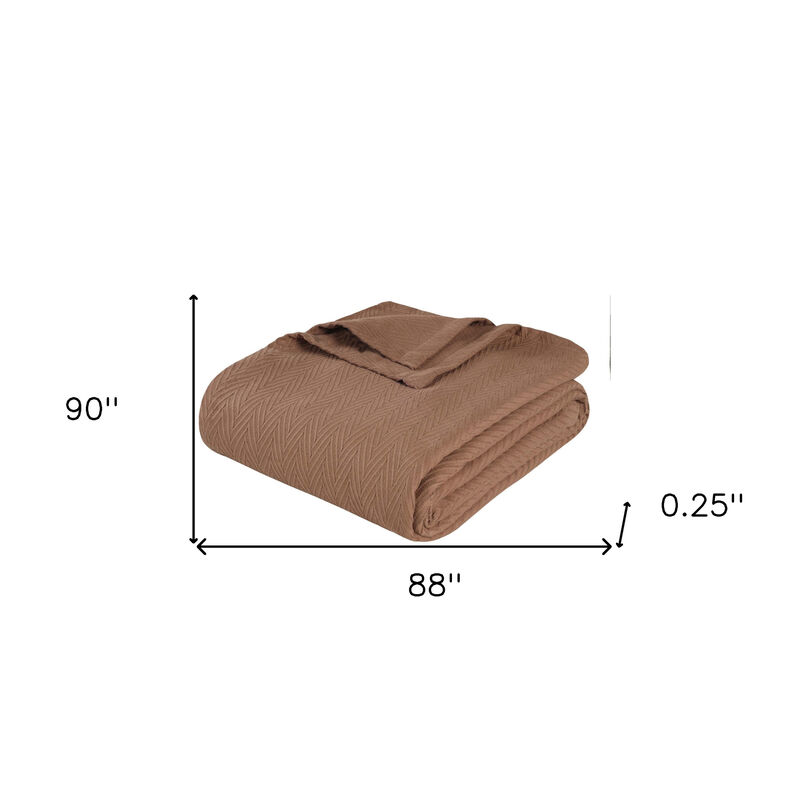 HomeRoots Queen Taupe Cotton Woven Chevron Blanket image number 3