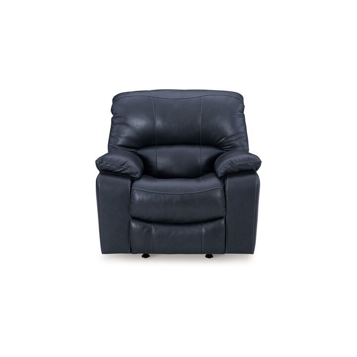 Leesa Power Rocker Recliner Chair, Soft Ocean Blue Leather, USB Port - Benzara